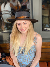 Load image into Gallery viewer, White Spanish riding hat with feathered band by Carlisle Hats, featuring a 55cm size and classic equestrian style.
