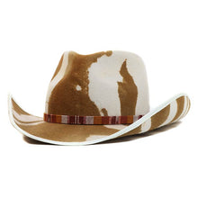Load image into Gallery viewer, Camden Cowboy hat by Carlisle Hats featuring cow marble dye pattern, with a wide brim and stylish western design.