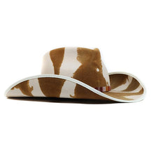 Load image into Gallery viewer, Carlisle Hats Camden Cowboy hat with cow marble dye finish, featuring a wide brim and decorative band.