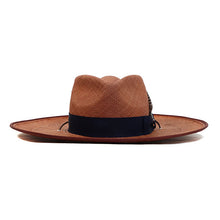 Load image into Gallery viewer, Tan Camden Panama straw fedora hat by Carlisle Hats, featuring a wide brim and classic design.