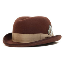 Load image into Gallery viewer, Carlisle Hats Johnny Royale Brown Latte fedora hat with wide brim and stylish design.