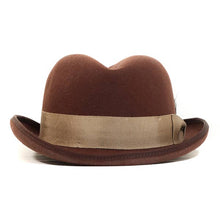 Load image into Gallery viewer, Carlisle Hats Johnny Royale Brown Latte fedora with a wide brim and stylish ribbon detail, showcasing classic craftsmanship.