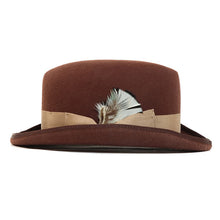 Load image into Gallery viewer, Carlisle Hats Johnny Royale Brown Latte fedora with wide brim and classic style, made from soft, high-quality felt material.