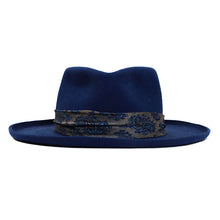 Load image into Gallery viewer, Carlisle Hats Northcote Blue Fedora with a woven straw brim and indigo blue crown, stylish accessory for sunny days.