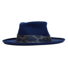 Load image into Gallery viewer, Blue Northcote Fedora hat by Carlisle Hats featuring a classic wide brim and stylish design.