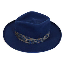 Load image into Gallery viewer, Northcote Blue Fedora by Carlisle Hats featuring a wide brim and classic design, shown in a stylish blue fabric.