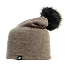 Load image into Gallery viewer, Australian made wool pom pom beanie in mocha color by Carlisle Hats, featuring a cozy knit design and a fluffy pom pom on top.