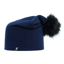Load image into Gallery viewer, Australian made Carlisle Hats wool pom pom beanie in blue, featuring a cozy knit design and a playful pom pom on top.