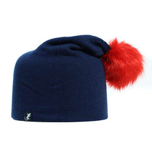 Load image into Gallery viewer, Australian made wool pom pom beanie in blue from Carlisle Hats, showing a cozy knit beanie with a playful pom pom on top.