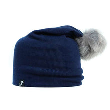 Load image into Gallery viewer, Australian made wool pom pom beanie by Carlisle Hats in blue, featuring a cozy knit design and a fluffy pom pom on top.