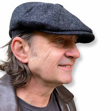 Load image into Gallery viewer, Black Shetland wool Newsboy Cap by Carlisle Hats, medium size 58cm, featuring twill fabric and classic vintage style.