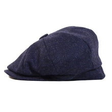 Load image into Gallery viewer, Black Carlisle Hats newsboy cap made of Shetland wool twill, featuring a classic round crown and short brim.