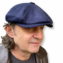 Load image into Gallery viewer, Black Shetland wool newsboy cap by Carlisle Hats, medium size, featuring classic twill fabric and vintage-inspired style.