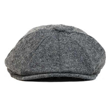 Load image into Gallery viewer, Black newsboy cap made of Shetland wool twill by Carlisle Hats, featuring a classic rounded crown and short brim.