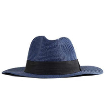 Load image into Gallery viewer, Blue Poly Paper Fedora hat by Carlisle Hats, featuring a wide brim and stylish design for sun protection and fashion.