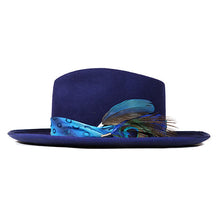 Load image into Gallery viewer, Blue peacock bucket hat by Carlisle Hats, Camden Street collection, with wide brim and stylish design.
