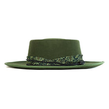Load image into Gallery viewer, Green Spanish Riding Hat with an 8cm brim by Carlisle Hats, designed for cowboy riding and equestrian activities.