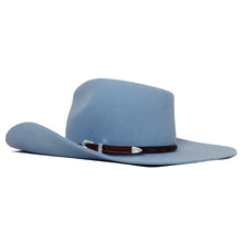 Load image into Gallery viewer, Sky blue and brown Camden cowboy hat by Carlisle Hats, featuring a classic wide brim and western style for outdoor wear.