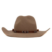 Load image into Gallery viewer, Tan and brown Camden Cowboy Hat by Carlisle Hats featuring red accents and a 55cm brim for a classic Western style.