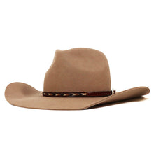 Load image into Gallery viewer, Carlisle Hats Camden Cowboy Hat in tan chocolate color, 55cm, featuring a natural leather cowboy hat with a wide brim and decorative band.