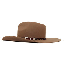 Load image into Gallery viewer, Cambridge Hats Camden Cowboy Hat in tan and chocolate, 55cm, natural leather with wide brim and classic Western style.