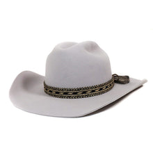 Load image into Gallery viewer, Black cowboy hat by Carlisle Hats, St Kilda Road Cowboy Silverbelly style with a wide brim and silverbelly accents.