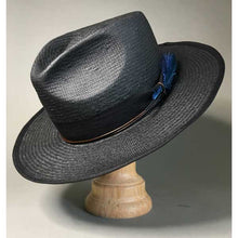Load image into Gallery viewer, Black Camden Straw Fedora hat by Carlisle Hats with a wide brim and classic style, perfect for sunny weather and casual wear.