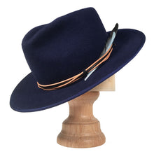 Load image into Gallery viewer, Carlisle Hats Windsor 8X Blue Fedora, men's stylish wide-brim felt hat with a blue finish and classic design.