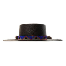 Load image into Gallery viewer, Black Panama straw fedora hat with beaded band by Carlisle Hats, Spanish Rider style, featuring a wide brim and classic design.