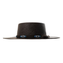 Load image into Gallery viewer, Spanish Rider Black Panama Straw Fedora hat with beaded band by Carlisle Hats, featuring a classic design and wide brim.