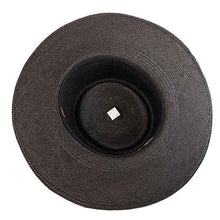 Load image into Gallery viewer, Black Spanish Rider Panama straw fedora hat with leather band by Carlisle Hats, featuring a wide brim and stylish design.