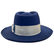 Load image into Gallery viewer, Blue Carlisle Hats Camden Blue Tuesday fur felt fedora with a classic wide brim and stylish band, size 55cm.