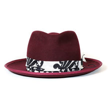 Load image into Gallery viewer, Carlisle Hats Camden Street burgundy, black and white fedora with a classic wide brim and stylish design.