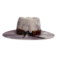 Load image into Gallery viewer, Lavender fedora hat by Carlisle Hats with hand marble dye, featuring a classic style and wide brim.