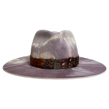 Load image into Gallery viewer, Lavender fedora hat by Carlisle Hats with hand marble dye finish, featuring a classic wide brim and stylish design.