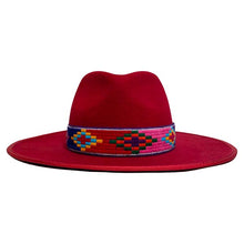Load image into Gallery viewer, Red Aztec-patterned Camden Street Fedora hat by Carlisle Hats featuring a classic fedora design and a 55cm brim width.