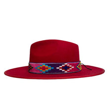 Load image into Gallery viewer, Red Aztec Camden Street Fedora by Carlisle Hats featuring a stylish brim and detailed tribal-inspired pattern.