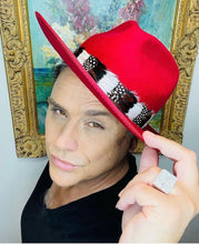 Load image into Gallery viewer, Red Aztec patterned Camden Street Fedora hat by Carlisle Hats, featuring a classic fedora style with a stylish brim and band.