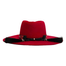 Load image into Gallery viewer, Red Carlisle Hats Camden Street Fedora with Miyuki bead accents, featuring a classic fedora design and a 55cm brim.