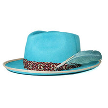 Load image into Gallery viewer, Cambridge Hats Camden Street Fedora in turquoise and burgundy marble dye, featuring a classic fedora shape and stylish brim.