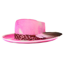 Load image into Gallery viewer, Hot pink marble dye fedora hat by Carlisle Hats, Camden Street collection, with a stylish wide brim and textured fabric.