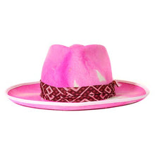 Load image into Gallery viewer, Hot pink marble dye fedora hat by Carlisle Hats, stylish Camden Street design, 55cm size, with a colorful marble pattern.