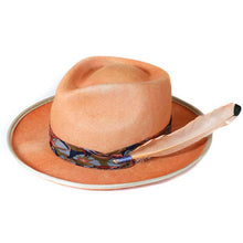Load image into Gallery viewer, Carlisle Hats Camden Street Peach Marble Dye fedora with a wide brim and stylish marble pattern, 55cm size.