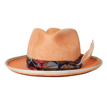 Load image into Gallery viewer, Carlisle Hats Camden Street Peach Marble Dye fedora hat, 55cm, with stylish marble pattern and wide brim.