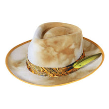 Load image into Gallery viewer, Carlisle Hats Camden Street yellow mustard marble dye fedora hat, 55cm, stylish and unique accessory for warm weather wear.