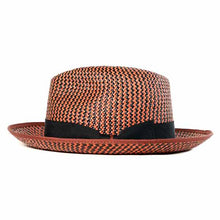Load image into Gallery viewer, Carlisle Hats Elwood Panama straw fedora with amber tan and black band, showing the stylish wide brim and classic design.