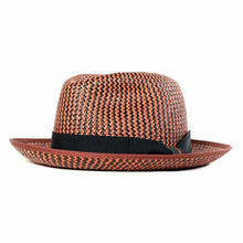 Load image into Gallery viewer, Carlisle Hats Elwood Panama straw fedora in amber tan and black with a wide brim and classic fedora shape.