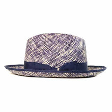 Load image into Gallery viewer, Blue Elwood Panama straw fedora hat by Carlisle Hats with a wide brim and woven texture.