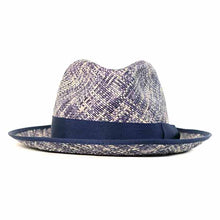 Load image into Gallery viewer, Blue Elwood Panama straw fedora hat by Carlisle Hats with a wide brim and classic design, perfect for summer wear.