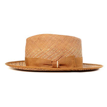 Load image into Gallery viewer, Carlisle Hats Fitzroy Street Panama Straw Fedora in golden tan, 55cm, with a wide brim and stylish band detail.